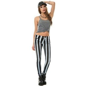 Needle Skinny Jean Black&White Stripe Lip Service